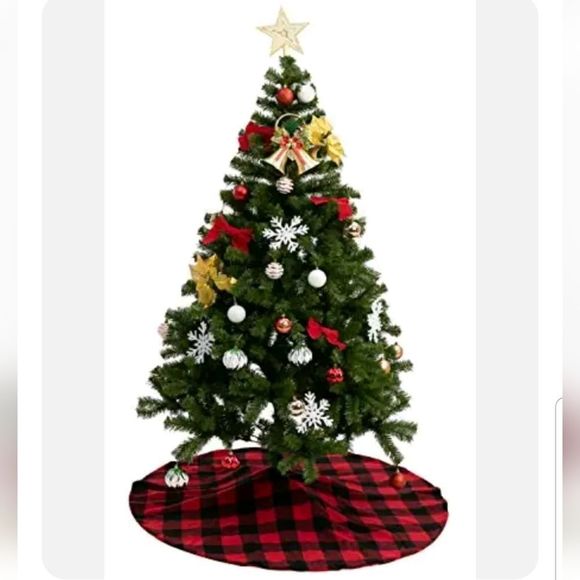 48" Buffalo Plaid Tree Skirt Red, Black, New without tags, Tie Closure - Picture 1 of 8